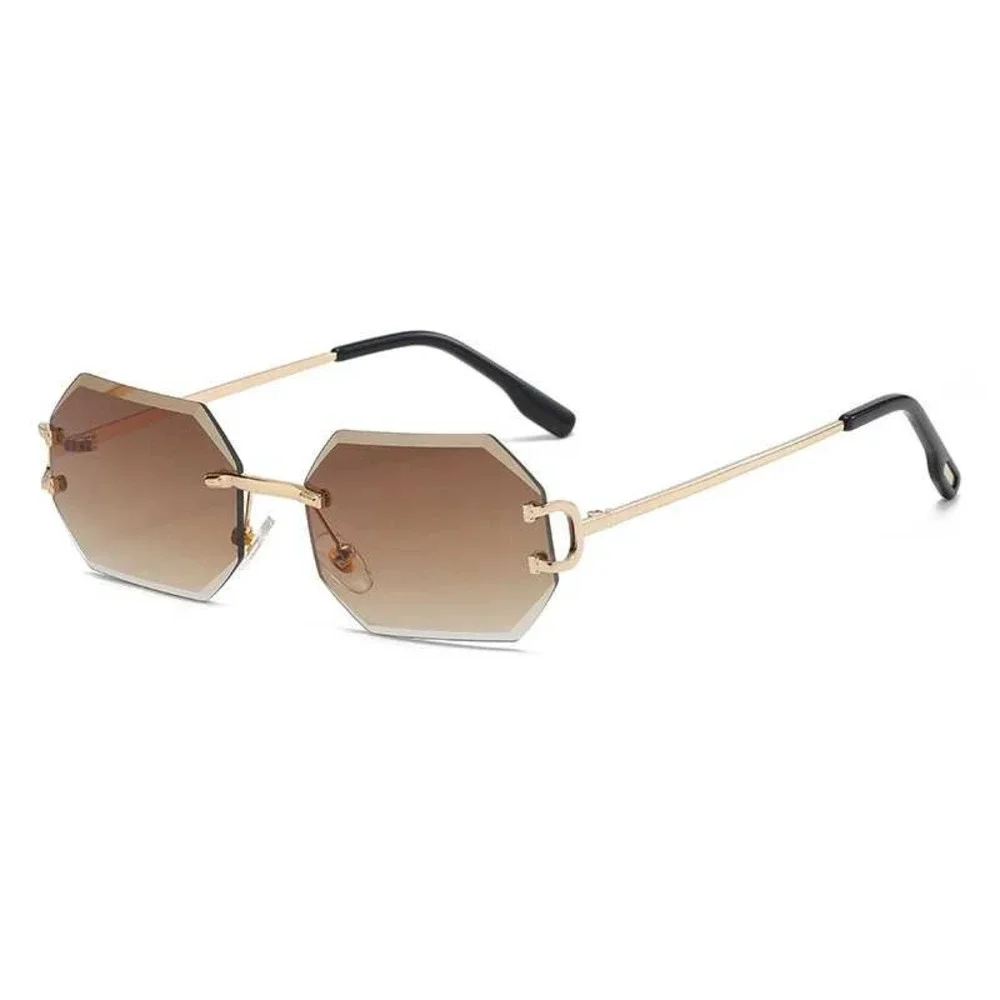 Rimless Sunglasses Men Brown Lens Classic Retro Light Weight UV400 HipHop Street